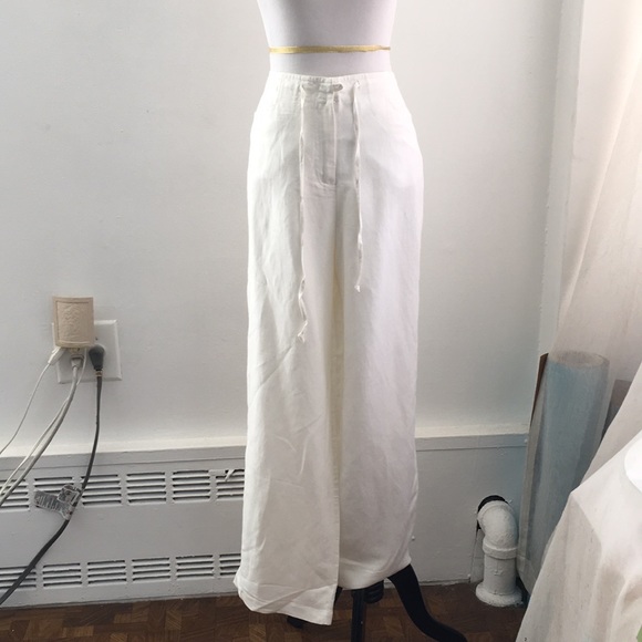 Enough about me white linen viscose wide pants S - Picture 7 of 8